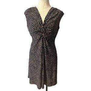 Chaps Ralph Lauren Dress Plum Brown P Medium Polka Dot Stretch Sheath Washable